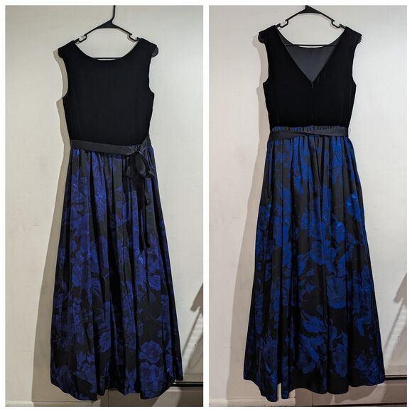 Aidan Mattox Black and Blue Maxi Dress - Picture 2 of 12